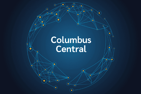 product name on an abstract blue and yellow background