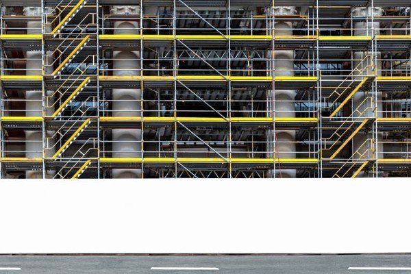 scaffolding against a building